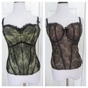 Lot of 2 HARLEQUIN Lingerie Antoinette / Angie Corsets nude black lime green 34F